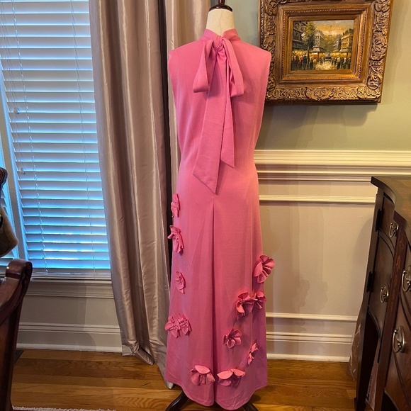 NWOT Womens 3D Flowers Bubblegum Pink Sleeveless Maxi Dress Stretch Jersey LARGE - Picture 8 of 10
